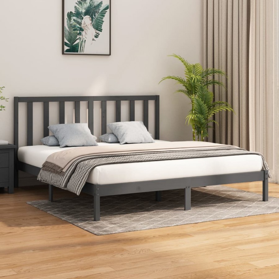 Cadre de lit Gris Bois massif 180x200 cm Super King