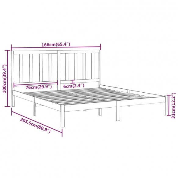 Cadre de lit Blanc Bois massif 160x200 cm