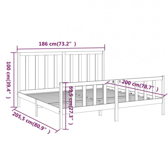 Cadre de lit bois de pin massif 180x200 cm super king