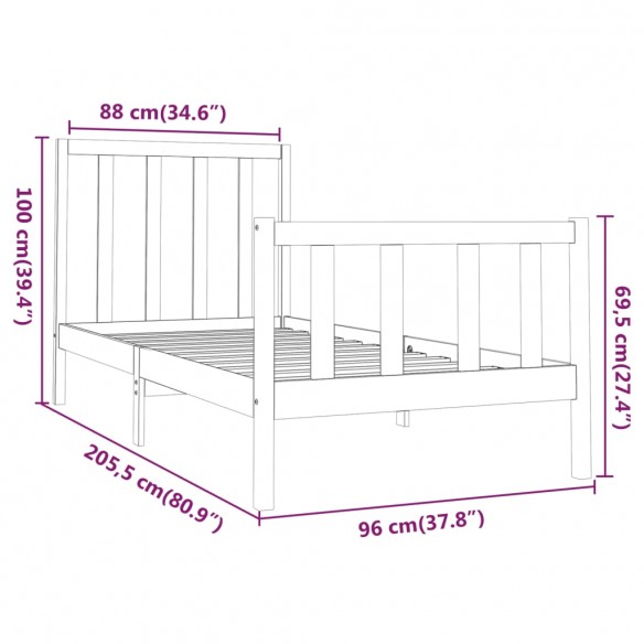 Cadre de lit Blanc Bois de pin massif 90x200 cm