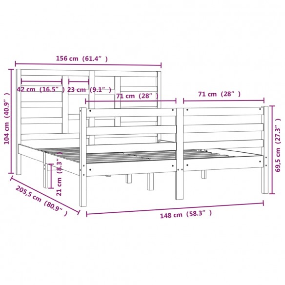 Cadre de lit Marron miel Bois massif 150x200 cm Très grand