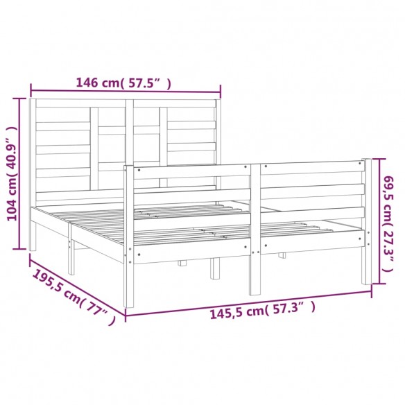 Cadre de lit Gris Bois massif 140x190 cm