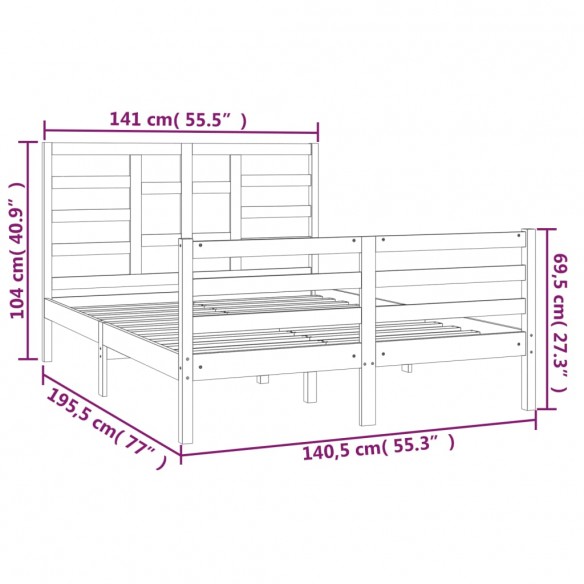 Cadre de lit Gris Bois massif 135x190 cm Double