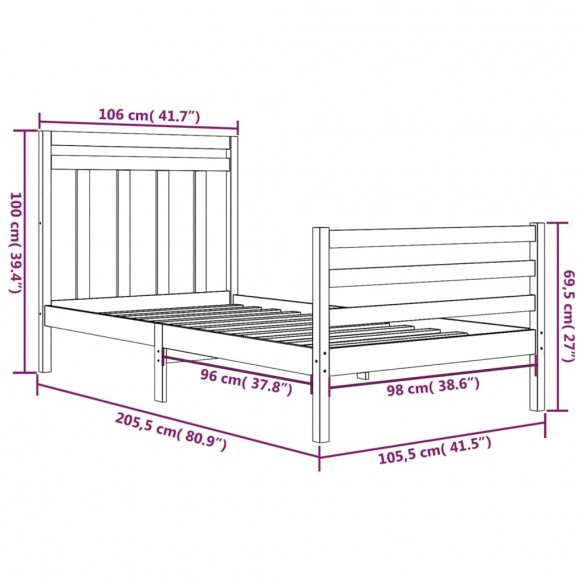 Cadre de lit Blanc Bois massif 100x200 cm