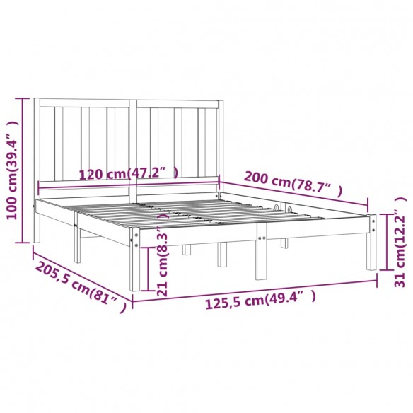 Cadre de lit Marron miel Bois de pin massif 120x200 cm