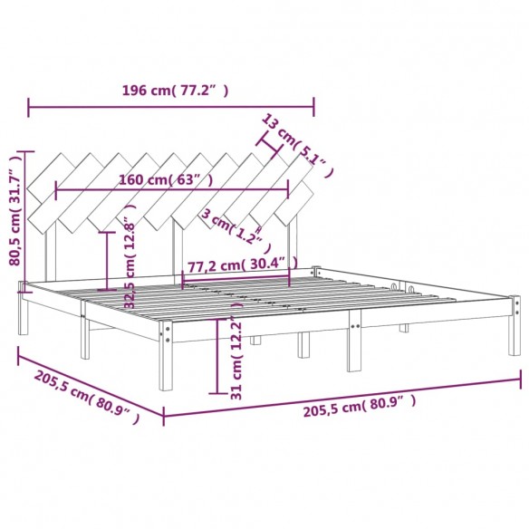 Cadre de lit Gris 200x200 cm Bois massif