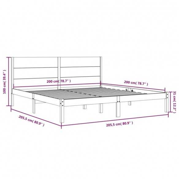 Cadre de lit Marron miel Bois de pin massif 200x200 cm