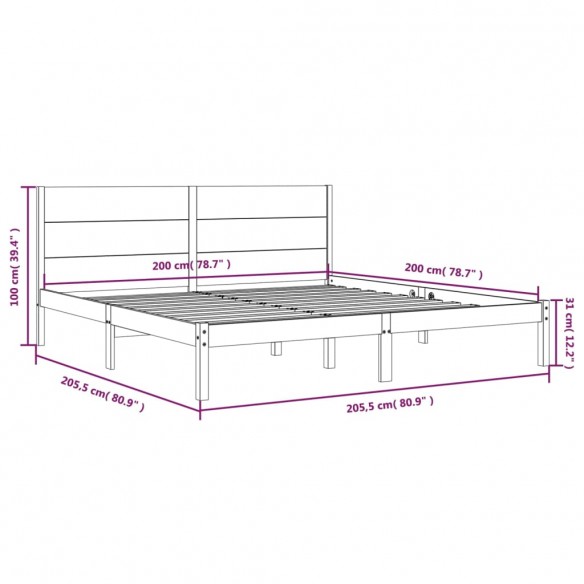 Cadre de lit Blanc Bois de pin massif 200x200 cm