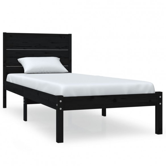 Cadre de lit Noir Bois massif 75x190 cm Petit simple