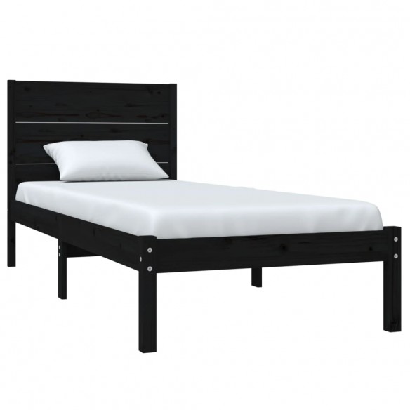 Cadre de lit Noir Bois massif 75x190 cm Petit simple