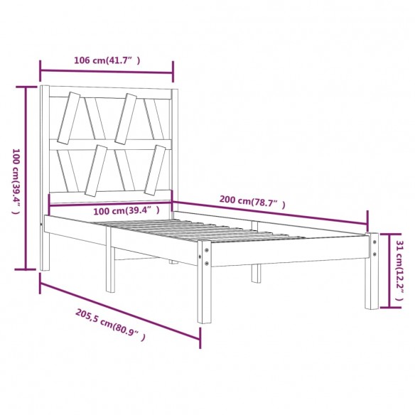 Cadre de lit Marron miel Bois de pin massif 100x200 cm