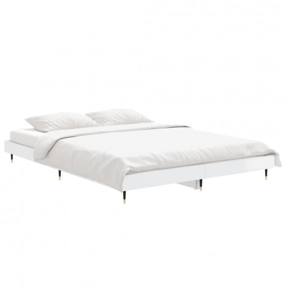 Cadre de lit blanc brillant 140x190 cm bois d'ingénierie