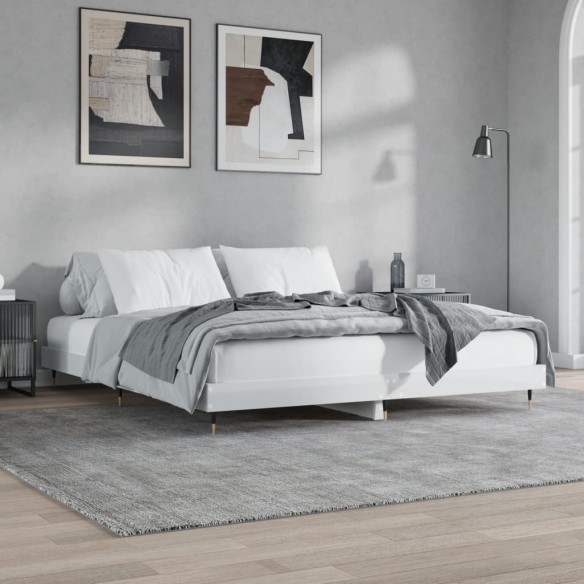 Cadre de lit blanc brillant 150x200 cm bois d'ingénierie