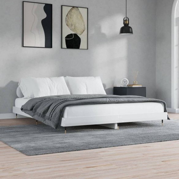 Cadre de lit blanc brillant 150x200 cm bois d'ingénierie