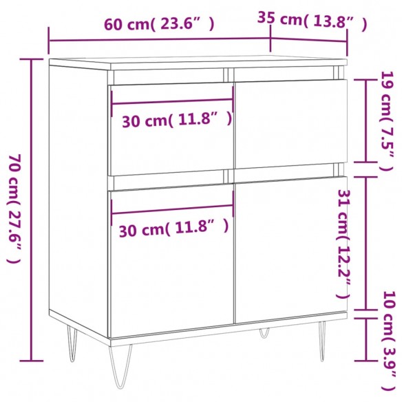 Buffet Noir 60x35x70 cm Bois d'ingénierie