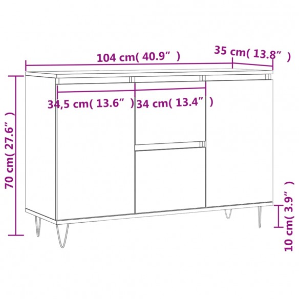 Buffet chêne marron 104x35x70 cm bois d'ingénierie