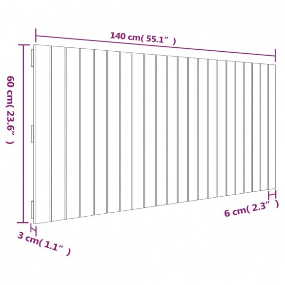 Tête de lit murale Noir 140x3x60 cm Bois massif de pin