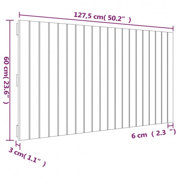 Tête de lit murale Blanc 127,5x3x60 cm Bois massif de pin