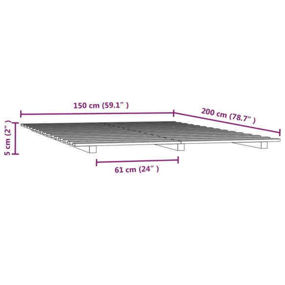 Cadre de lit Noir 150x200 cm Bois de pin massif