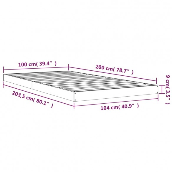 Cadre de lit blanc 100x200 cm bois de pin massif