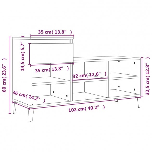 Armoire à chaussures Sonoma gris 102x36x60 cm Bois d'ingénierie