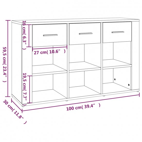 Buffet Sonoma gris 100x30x59,5 cm Bois d'ingénierie