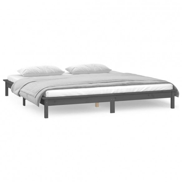 Cadre de lit à LED gris 120x190 cm petit double bois massif