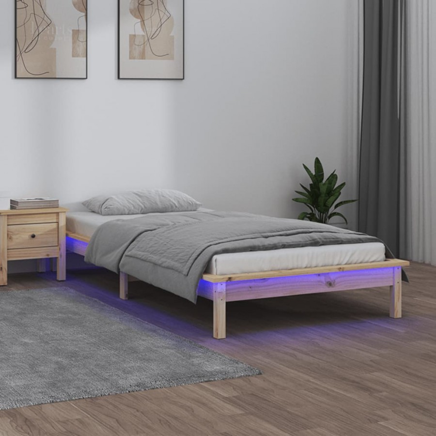 Cadre de lit à LED 90x190 cm simple bois massif