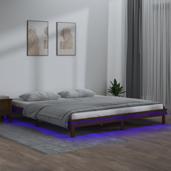 Cadre de lit à LED marron miel 200x200 cm bois massif