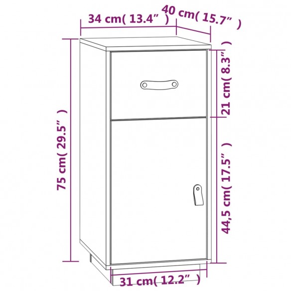 Buffet Noir 34x40x75 cm Bois massif de pin