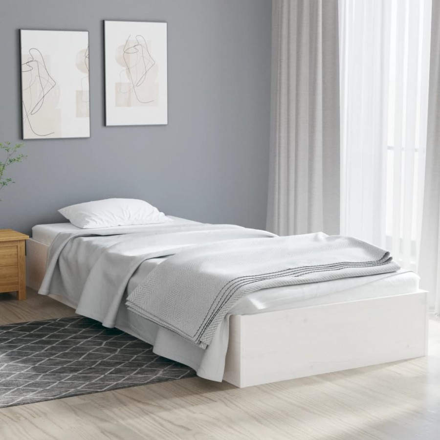 Cadre de lit Blanc Bois massif 75x190 cm Petit simple