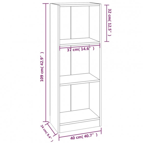 Bibliothèque 3 niveaux Chêne fumé 40x24x109cm Bois d'ingénierie