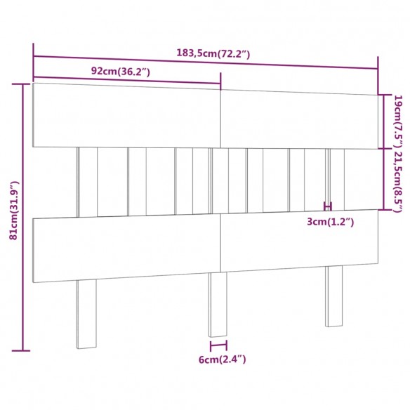 Tête de lit Marron miel 183,5x3x81 cm Bois massif de pin