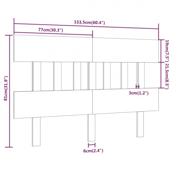 Tête de lit Gris 153,5x3x81 cm Bois massif de pin