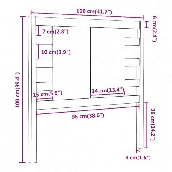 Tête de lit Gris 106x4x100 cm Bois massif de pin