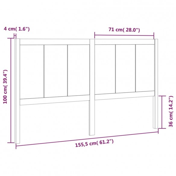 Tête de lit Marron miel 155,5x4x100 cm Bois massif de pin