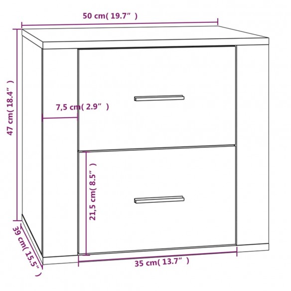 Table de chevet Sonoma gris 50x39x47 cm