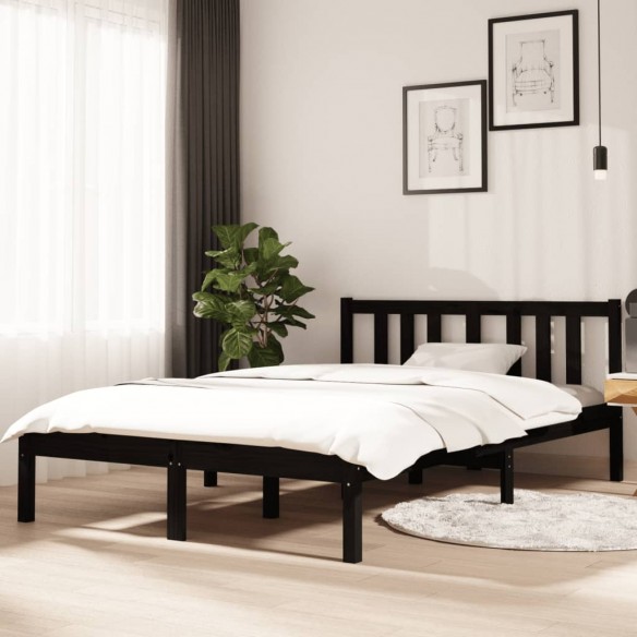 Cadre de lit Noir Bois massif 120x190 cm Petit double