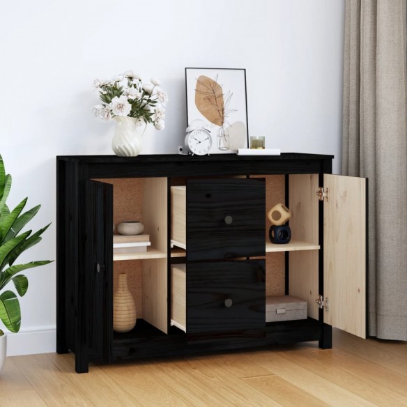 Buffet Noir 100x35x74 cm Bois massif de pin