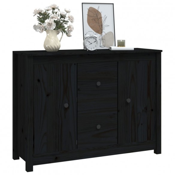 Buffet Noir 100x35x74 cm Bois massif de pin