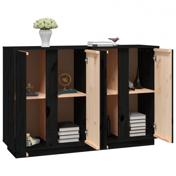 Buffet Noir 120x35x80 cm Bois massif de pin