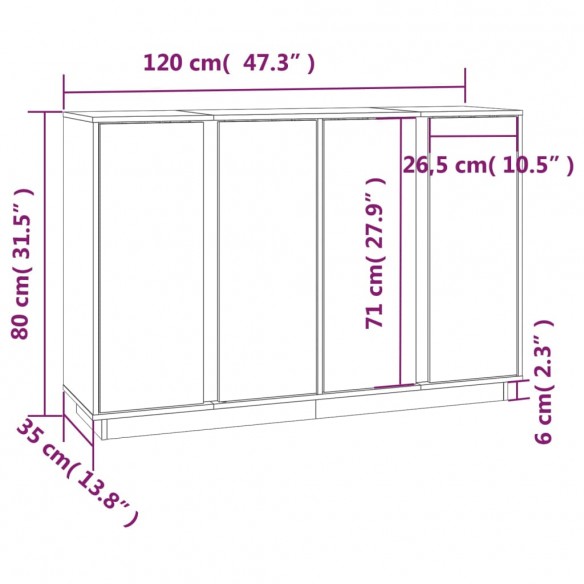 Buffet Noir 120x35x80 cm Bois massif de pin