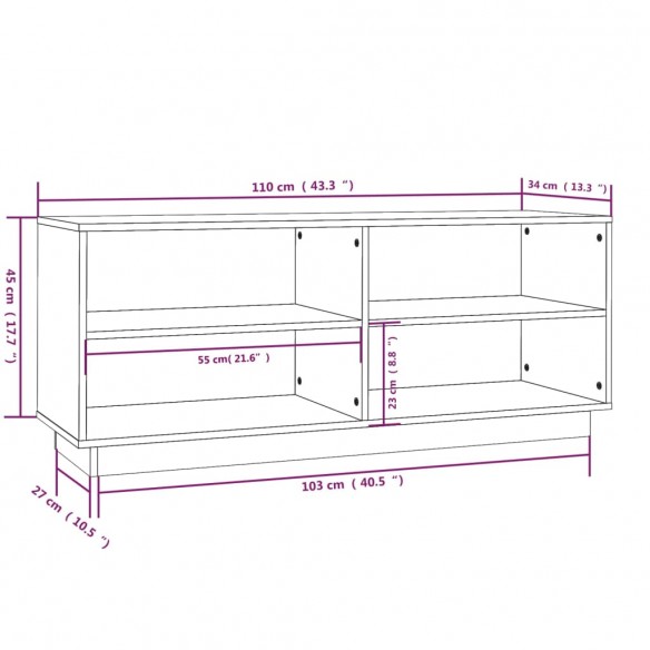 Armoire à chaussures Noir 110x34x45 cm Bois de pin massif