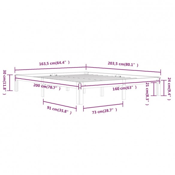 Cadre de lit Marron miel Bois de pin massif 160x200 cm