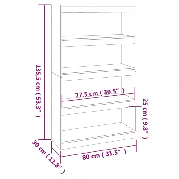 Bibliothèque/Séparateur de pièce Blanc 80x30x135,5cm Pin solide