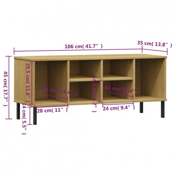 Étagère à chaussures pieds en métal Brun 106x35x45 cm Bois OSLO