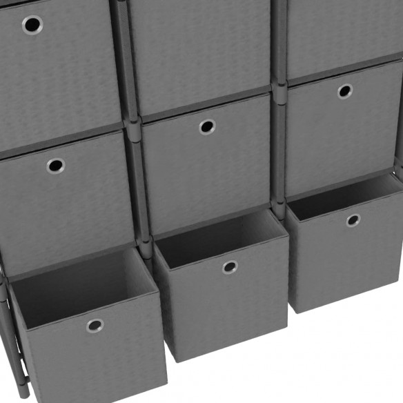 Étagère à 12 cubes avec boîtes Gris 103x30x141 cm Tissu