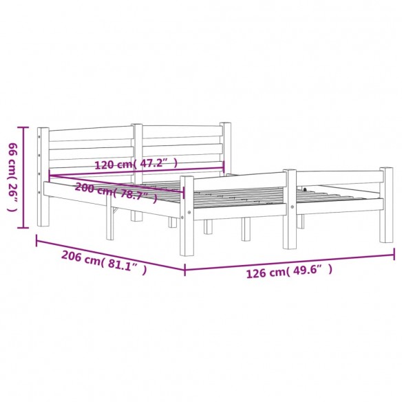 Cadre de lit Marron miel Bois de pin massif 120x200 cm