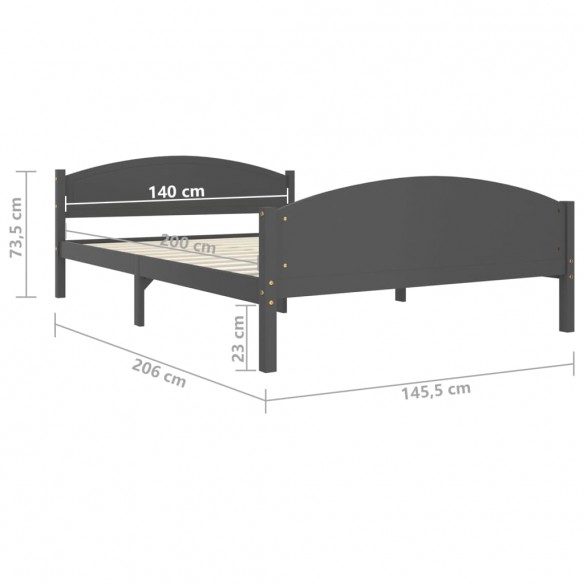 Cadre de lit Gris foncé Bois de pin massif 140x200 cm