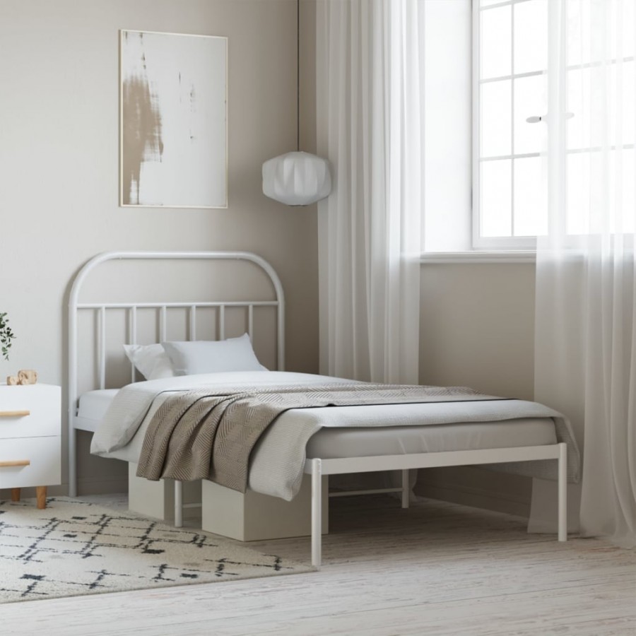 Cadre de lit métal avec tête de lit blanc 100x200 cm